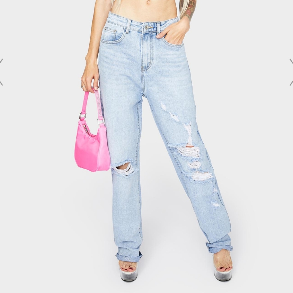 Baggy Distressed Jeans, dollskill, momokrom , UK 12 , light Wash denim